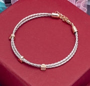 Duo Braided Bracelet - Rose Gold Cube Charm - 925 Silver