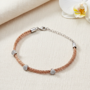 Braided Rose Gold Bracelet - CZ Pave Conical Charm - Silver
