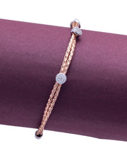 Rose Gold Tone Woven Mesh Bracelet with Pave Stone Accent Charms