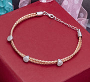 Braided Rose Gold Bracelet - CZ Pave Conical Charm - Silver