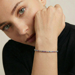 Radiant Rainbow Gemstone 925 Silver Tennis Bracelet