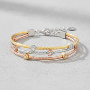 Luxe Tri-Tone Sterling Silver Braided Cluster Bracelet Set