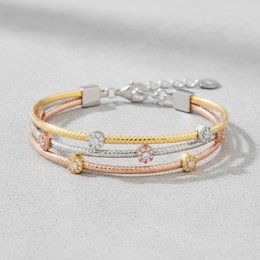 Luxe Tri-Tone Sterling Silver Braided Cluster Bracelet Set