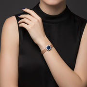 Rose gold mesh bracelet with blue crystal square centrepiece and sparkling stone border