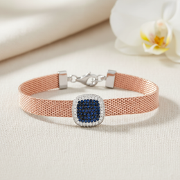 Sapphire-Blue Radiance Mesh Sterling Silver Bracelet