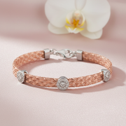 Rose Mesh $\&$ Diamond Slider Sterling Silver Bracelet