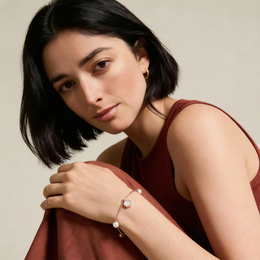 Rose Gold Hexagon & Pearl Charm Bracelet - 925 Silver