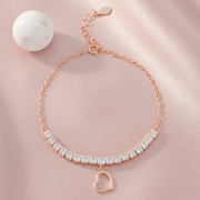 Rose Gold Pave Heart Dangle 925 Silver Bracelet