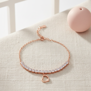 Rose Gold Pave Heart Dangle 925 Silver Bracelet