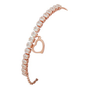 Rose Gold Pave Heart Dangle 925 Silver Bracelet