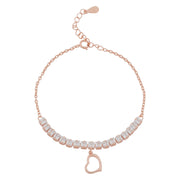 Rose Gold Pave Heart Dangle 925 Silver Bracelet