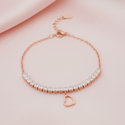 Rose Gold Pave Heart Dangle 925 Silver Bracelet