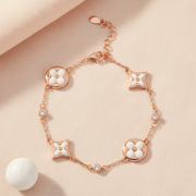 Rose Gold Mother of Pearl Four-Petal Chain Bracelet - 925