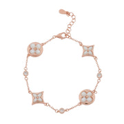 Rose Gold Mother of Pearl Four-Petal Chain Bracelet - 925