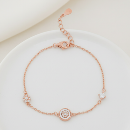 Rose Gold Mother of Pearl Halo & Cluster Chain Bracelet - 925