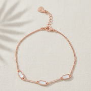 Rose Gold MOP & CZ Bar Link Bracelet - 925 Sterling Silver