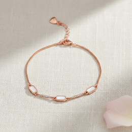 Rose Gold MOP & CZ Bar Link Bracelet - 925 Sterling Silver