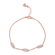 Rose Gold MOP & CZ Bar Link Bracelet - 925 Sterling Silver