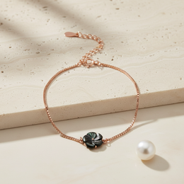Black Bloom Mother-of-Pearl Silver Box Rose Gold Chain Bracelet