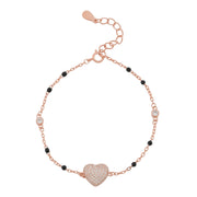 Rose Gold Pave Heart Bracelet - 925 Silver