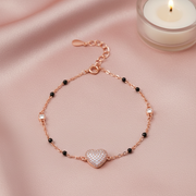 Rose Gold Pave Heart Bracelet - 925 Silver