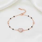 Rose Gold Pave Heart Bracelet - 925 Silver