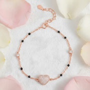 Rose Gold Pave Heart Bracelet - 925 Silver