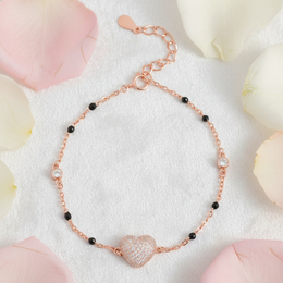 Rose Gold Pave Heart Bracelet - 925 Silver