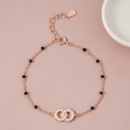 Rose Gold Interlock Bracelet | 925 Silver & Black Spinel