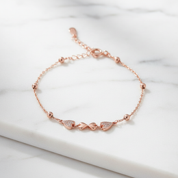 Rose Gold 925 Sterling Silver Heart-Knot Bracelet Jewellery
