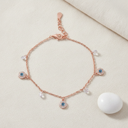 Rose Gold Vermeil Evil Eye Charm Bracelet - 925 Silver