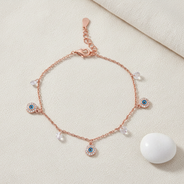 Rose Gold Vermeil Evil Eye Charm Bracelet - 925 Silver