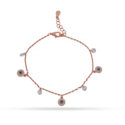 Rose Gold Vermeil Evil Eye Charm Bracelet - 925 Silver