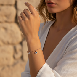 Rose Gold Vermeil Evil Eye Charm Bracelet - 925 Silver