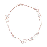 Rose Gold Tone Station Necklace with Mother-of-Pearl & Outline Heart Charms