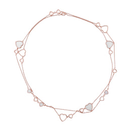 Rose Gold Tone Station Necklace with Mother-of-Pearl & Outline Heart Charms