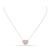 Rose Gold Tone Pave Heart/Orb Pendant Necklace