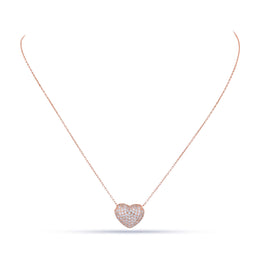 Rose Gold Tone Pave Heart/Orb Pendant Necklace