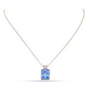 Rose Gold Tone Necklace with Square Cut Blue Gemstone Pendant