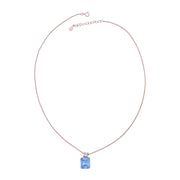 Rose Gold Tone Necklace with Square Cut Blue Gemstone Pendant