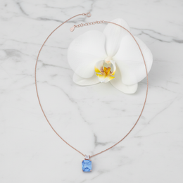 Aquamarine Stones Pendant Sterling Silver Necklace - Rose Gold