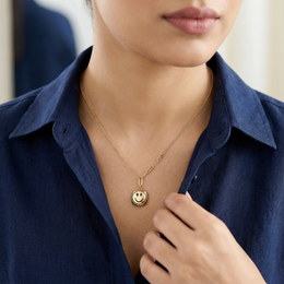 Smile Face Pendant with Enamel Necklace - Sterling Silver