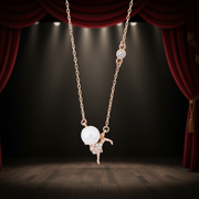 The Dancing Girl Pendant with CZ & Pearl Necklace - Rose Gold