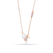 The Dancing Girl Pendant with CZ & Pearl Necklace - Rose Gold