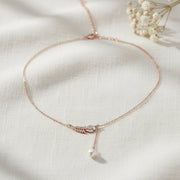 Rose Leaf Pearl Drop Necklace