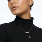 Rose gold leaf pearl drop necklace with crystal accents and dangling pearl charm for women
