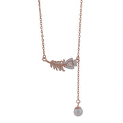 Rose Leaf Pearl Drop Necklace