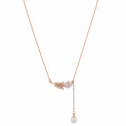 Rose Leaf Pearl Drop Necklace