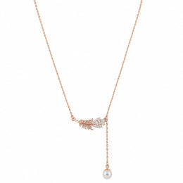 Rose Leaf Pearl Drop Necklace