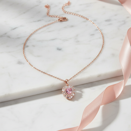 Pink Heart Halo Necklace – Rose Gold 925 Sterling Silver